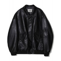 Jacket Kulit Sintetis Bomber Hitam 